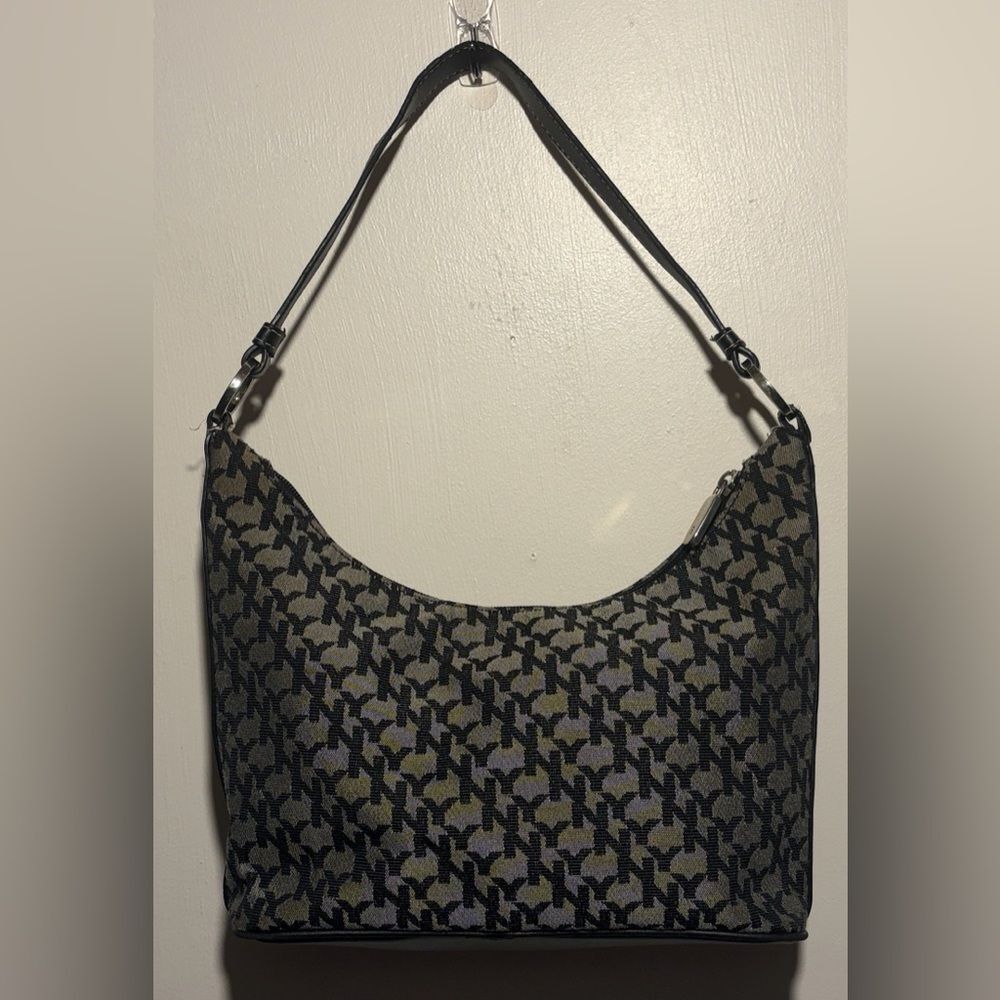 New York & Company- Vintage Black and Gray Patterned Logo Shoulder Bag Y2K